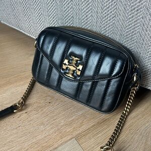 Tory Burch Black and Gold Quilted Crossbody Bag